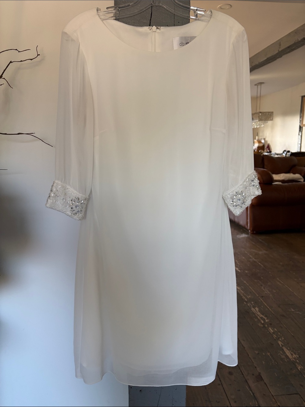 Elegant White Embellished-Cuff Women's Dress by db David bridal